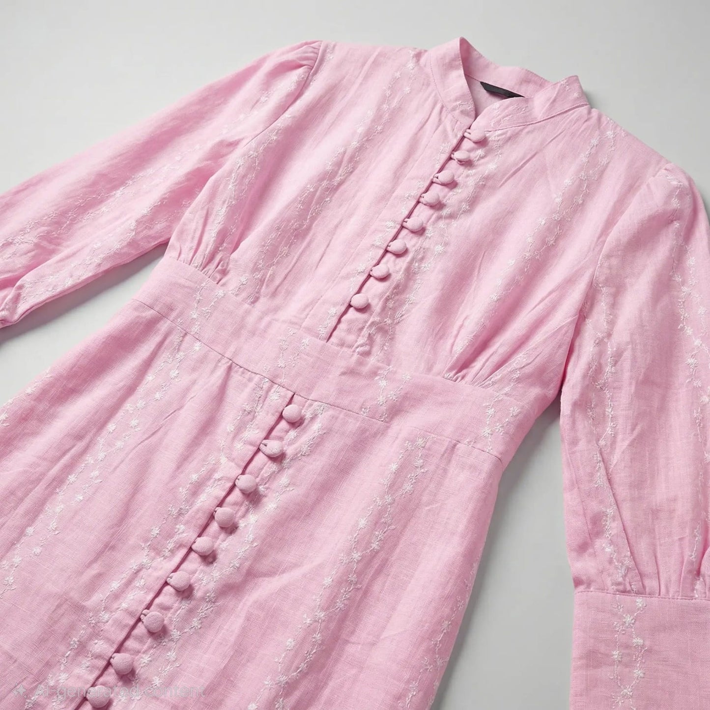 Closeup of Elegant petal pink modest maxi dress with long sleeve