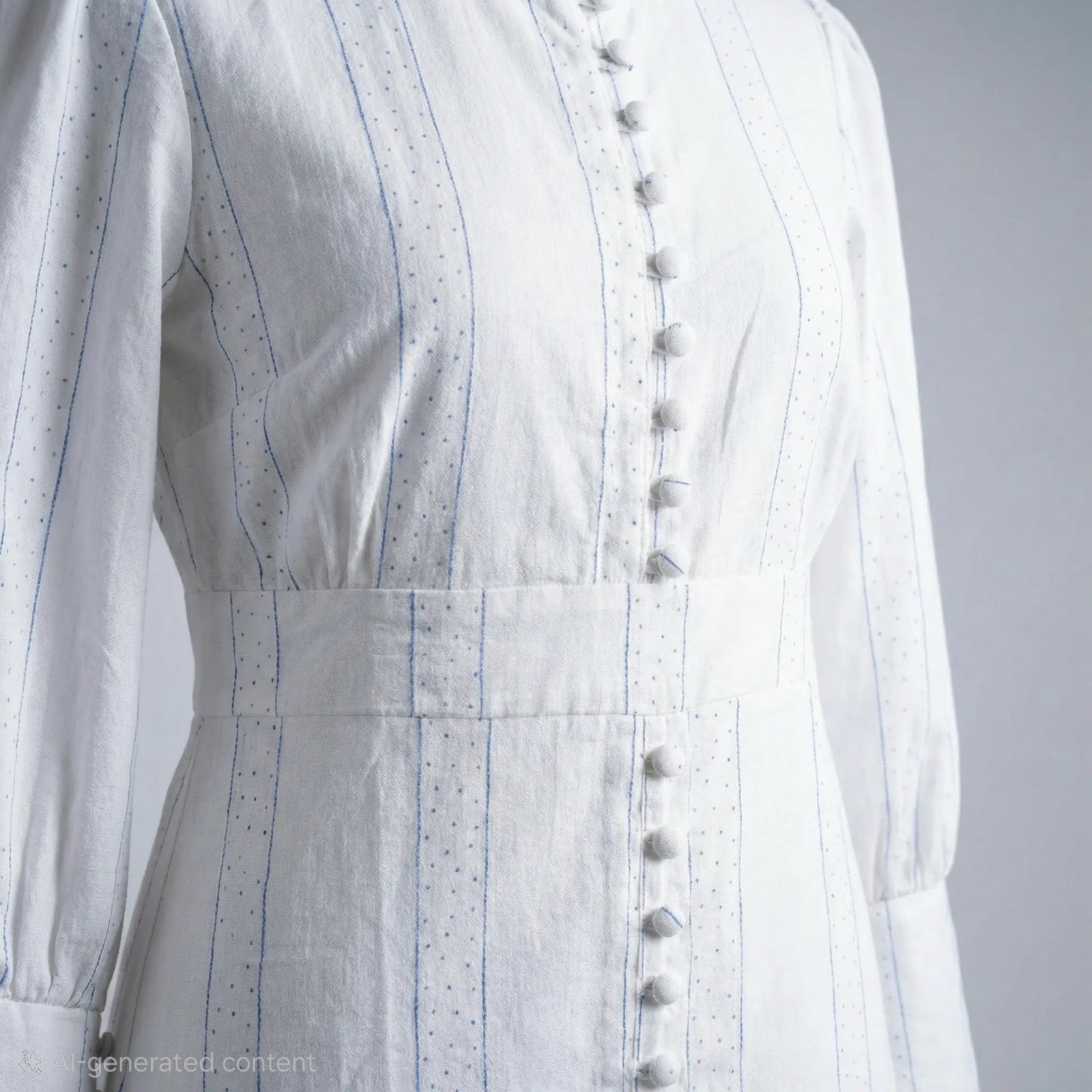 Closeup of Pearl Whisper white modest maxi dress with long sleeve